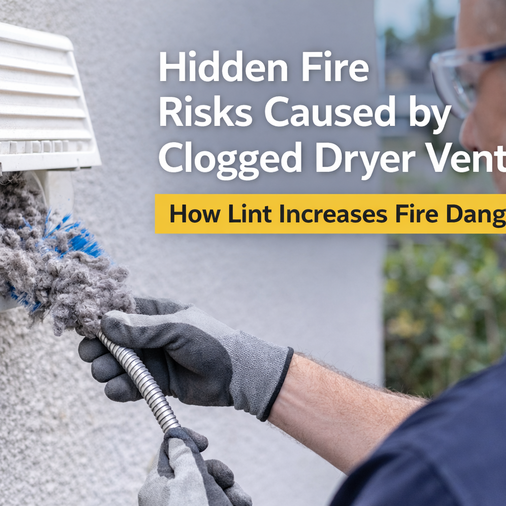 Technician cleaning a clogged dryer vent to reduce fire risk in Vancouver homes